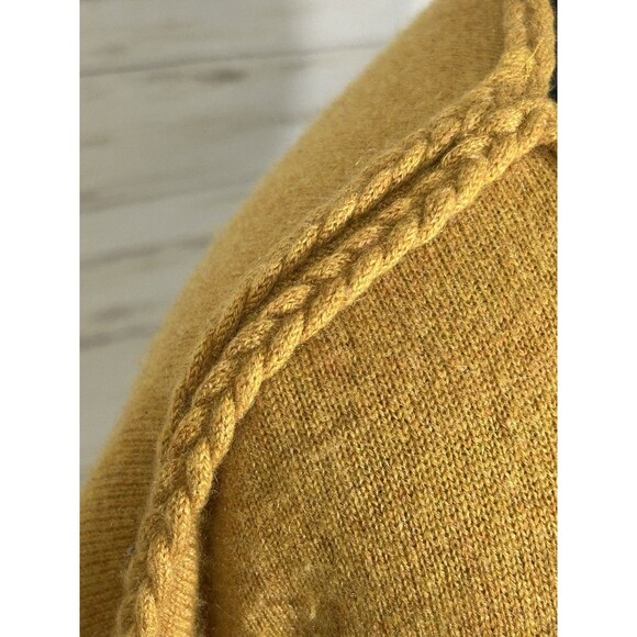 GARNET HILL Size MEDIUM Womens Mustard Yellow BRAIDED Trim 100% Cashmere Sweater - Picture 4 of 16